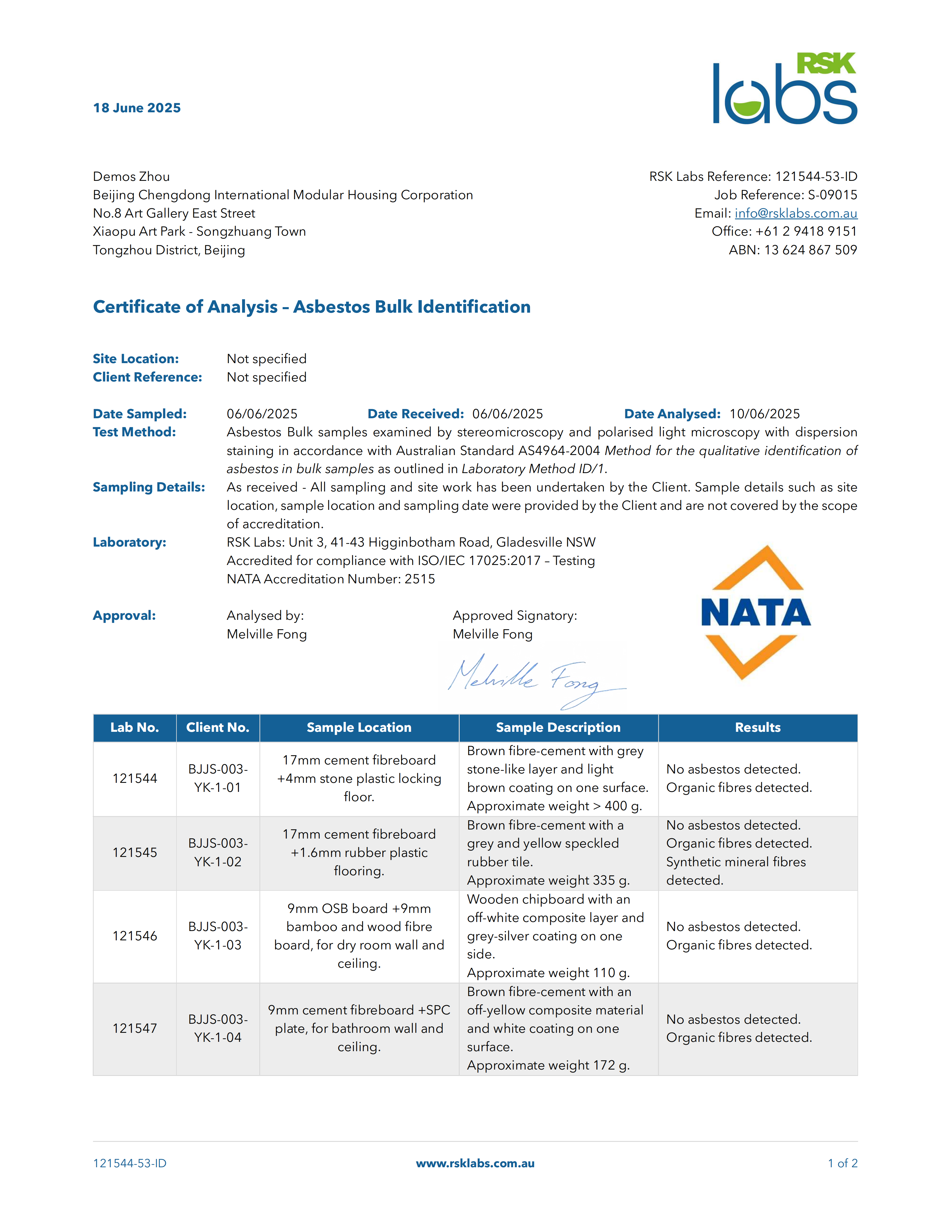 Accréditation NATA